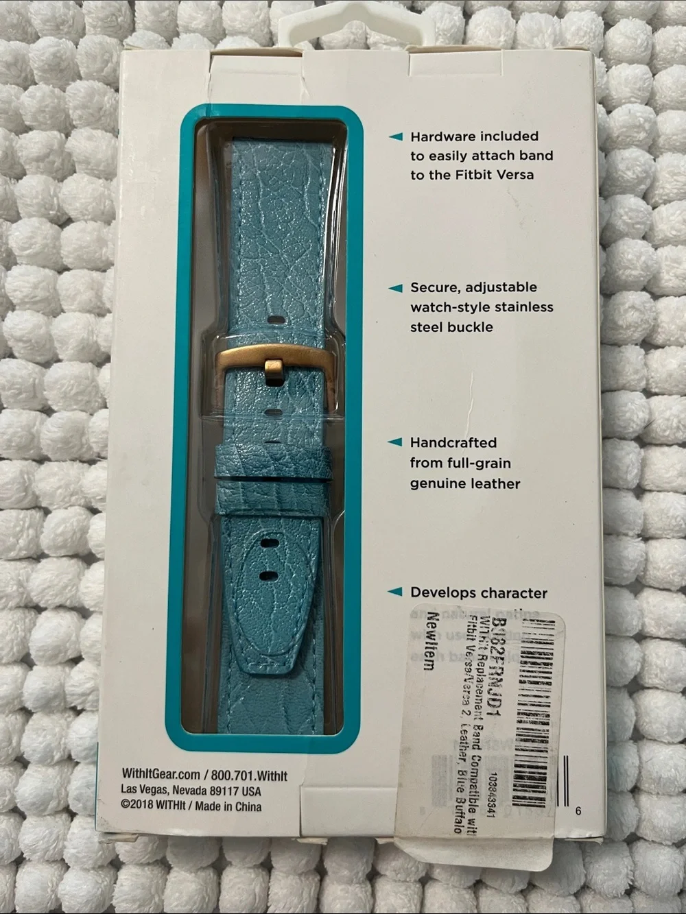 fitbit Light Blue Leather Replacement Band for Versa
